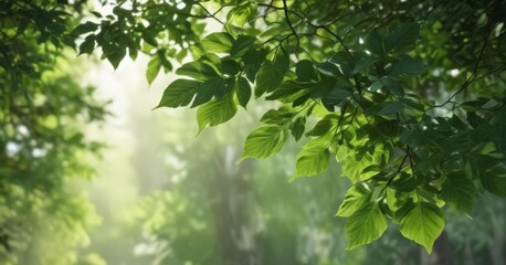 Fototapeta premium Soft, blurry green leaves, dappled light, indistinct shapes , flora, green, vibrant