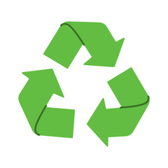 A green recycling symbol with arrows pointing in different directions. The symbol represents the idea of recycling and the importance of reducing waste