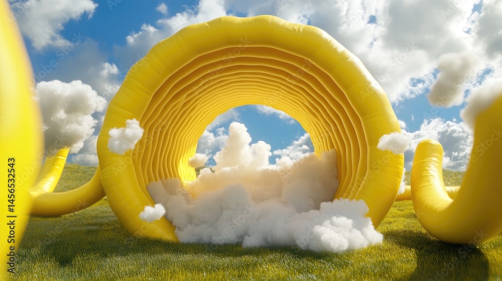 Aufkleber surreal 3d yellow tunnel scene with soft white clouds emerging through the center