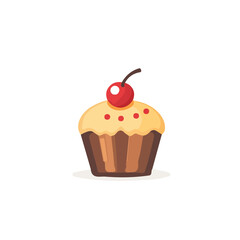 My Simple flat 2D illustration of a cupcake with Cherry isolated on a transparent background, EPS Format, vector, flat design, animation design, simple flat 2D