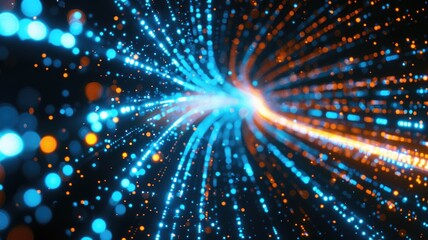 Fototapeta premium Abstract picture of digital particle with digital technology style design connecting become dynamic of electric wave movement represent about flowing of data or structure of network system. AIG53.