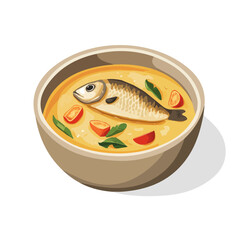 A Simple flat 2D icon of a fish soup isolated on a transparent background, vector, flat design, animation design, simple flat 2D icon, minimalist design