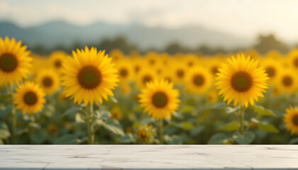 Obraz premium Sunflower Field with White Marble Platform