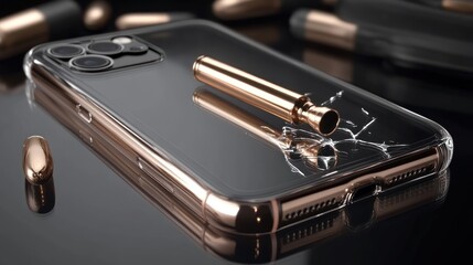 Phone case with shattered screen and bullets