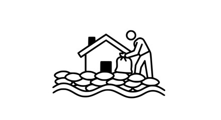 Person strengthening house black and white icon