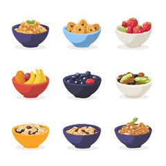 My Simple flat 2D icon of a granola set collection isolated on a transparent background, vector, flat design, animation design, simple flat 2D icon, minimalist design