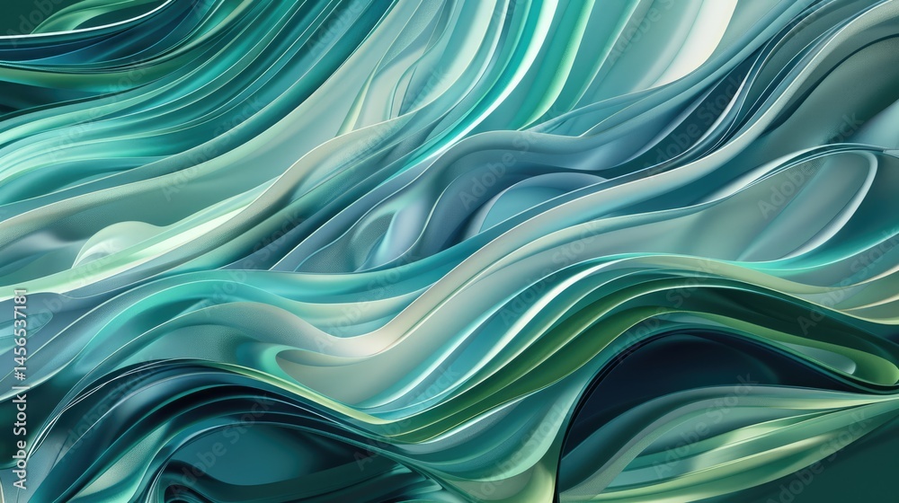 Poster abstract flowing shapes in soft teal tones. background image of gradient green and blue mixing toget