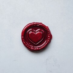 Red Wax Seal with Heart Shape Design on Light Gray Background