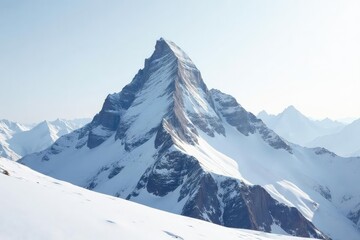 Obraz premium Snow-covered mountain peak against a bright white sky, natural beauty, panorama, cold