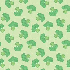 Vegetable seamless pattern with broccoli in a cute style 