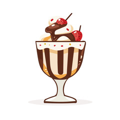 A Simple flat 2D icon ice cream sundae isolated on a transparent background, vector, flat design, animation design, simple flat 2D icon, minimalist design, clipart, illustration