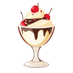 A Simple flat 2D icon ice cream sundae isolated on a transparent background, vector, flat design, animation design, simple flat 2D icon, minimalist design, clipart, illustration