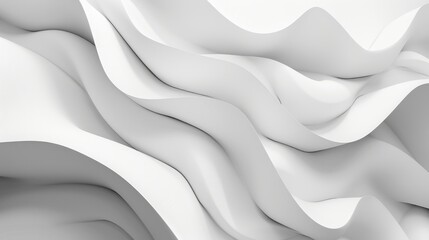 Obraz premium Abstract white flowing waves resembling fabric. Background image of 3D rendering art with wavy texture or monochrome wall with ocean wave. Digital artwork for minimalist and modern design. AIG51.