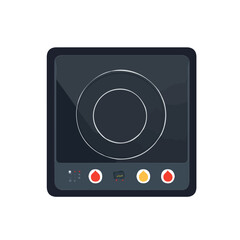 A Simple flat 2D icon induction cooktop isolated on a transparent background, vector, flat design, animation design, simple flat 2D icon, minimalist design, clipart, illustration