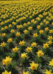 Obraz premium A carpet of cheerful yellow daffodils blankets a verdant field bathed in sunlight , floral, yellow, meadow