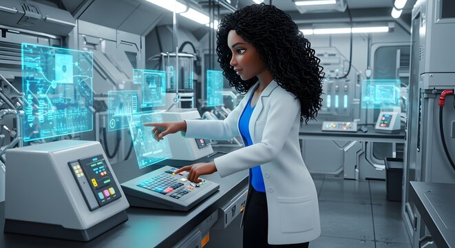 Woman scientist working in laboratory with technology