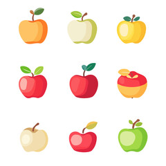 A Simple flat 2D icon kei apple collection isolated on a transparent background, vector, flat design, animation design, simple flat 2D icon, minimalist design, clipart, illustration