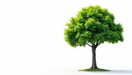 Young tree, thin trunk, vibrant foliage against white, clean, ecology, nature