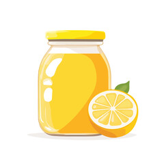 A Simple flat 2D icon vector lemon curd jar isolated on a transparent background, vector, flat design, animation design, simple flat 2D icon, minimalist design, clipart