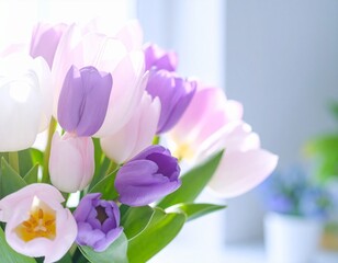 beautiful Pink and Purple Tulips in a Vase, beautiful close up of flowers
