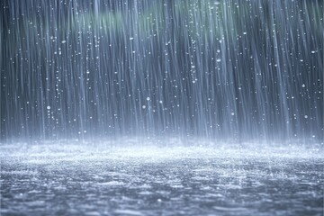 Heavy rain falling on a wet ground.  Water droplets, dark background
