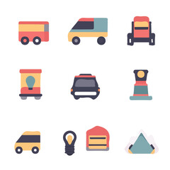My Simple flat 2D illustration of transportation icons set isolated on a transparent background, vector, flat design, animation design, simple flat 2D icon, clipart