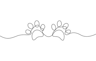 Continuous one line drawing of a animal paw pad, One line drawing of a dog paw print in minimalist vector outline style, isolated on white background.