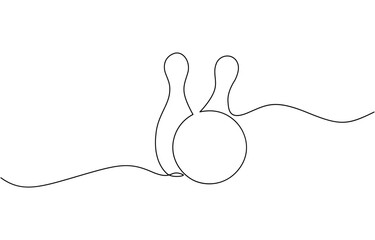 Continuous one line drawing of bowling ball sports, Bowling ball and pins in continuous one line drawing. Symbol of sports, leisure activity, and competition.