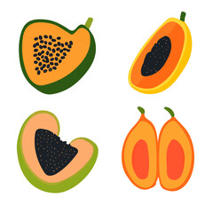 My Simple flat 2D illustration of a papaya collection isolated on a transparent background, vector, flat design, animation design, simple flat 2D icon, clipart