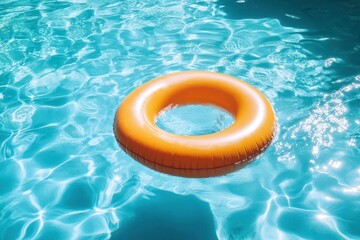Bright inflatable ring floating in clear pool water