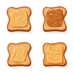 My Simple flat 2D illustration of a peanut butter toast set isolated on a transparent background, vector, flat design, animation design, simple flat 2D icon, clipart