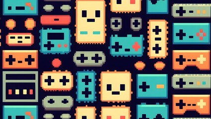 Colorful Retro Video Game Controller Pattern for Nostalgic Graphics