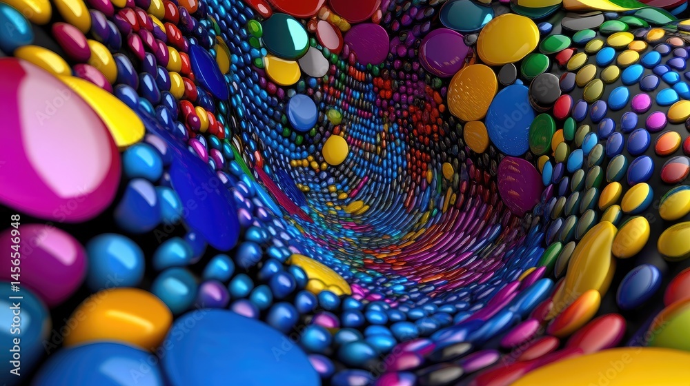 Poster Shiny pop dots forming a gradient circular pattern, bold and abstract backdrop