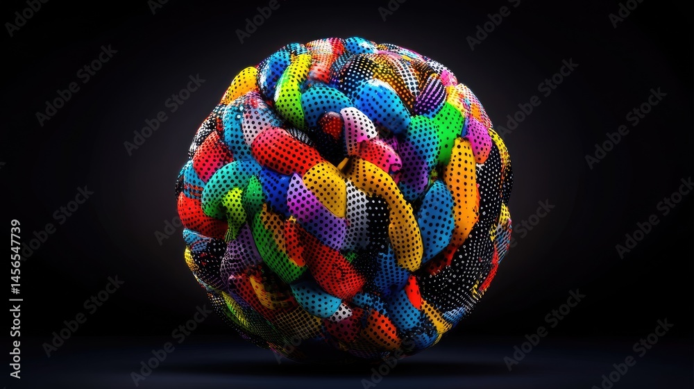 Poster Shiny abstract halftone pattern of colorful dots arranged in a vibrant sphere