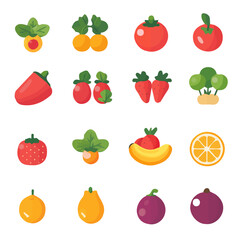 My Simple flat 2D illustration of set of fruits and vegetables isolated on a transparent background, vector, flat design, animation design, simple flat 2D icon, clipart
