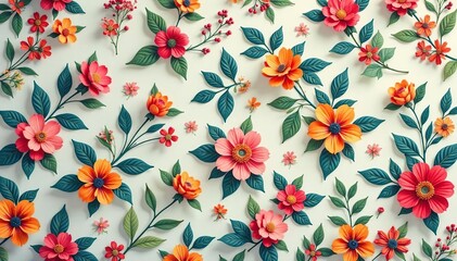 Fototapeta premium Small scale repeating floral motif, muted tones, floral design, small scale