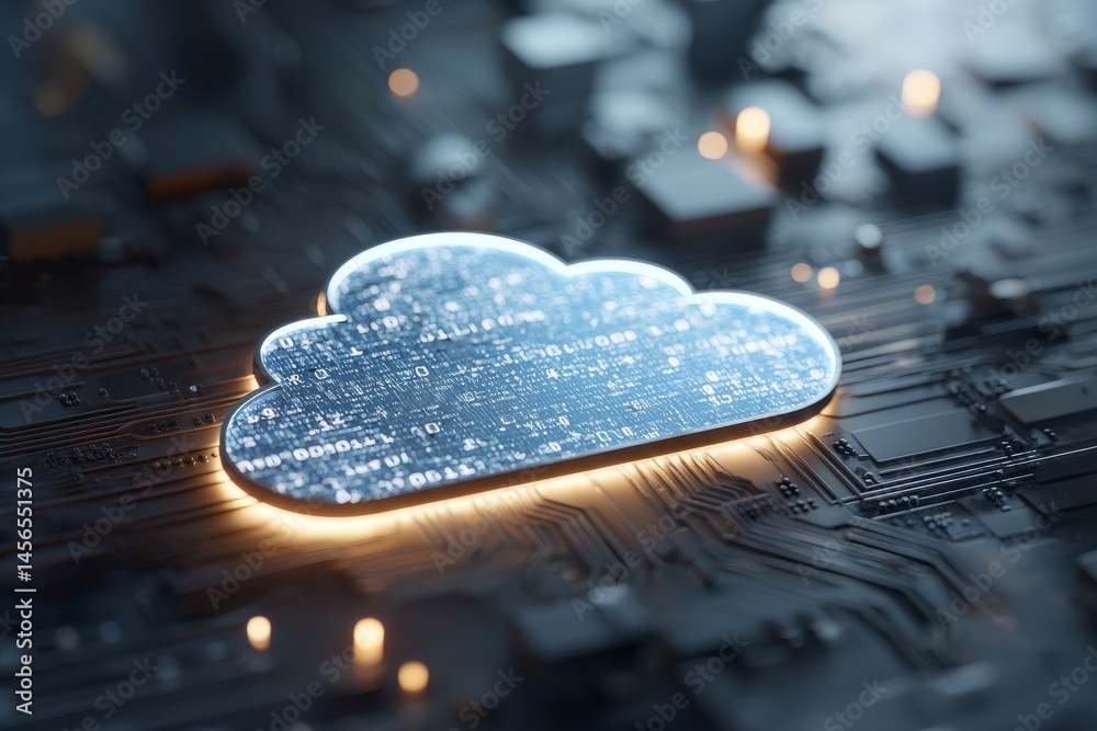 Poster a 2d illustration of cloud computing technology is set against a background that represents internet