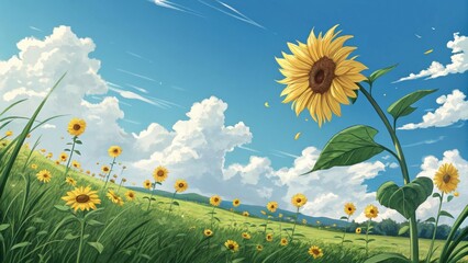 Sunflower Field Under Blue Skies