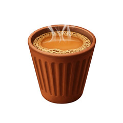 Traditional Indian Masala Chai in Clay Cup – Realistic PNG on Transparent Background