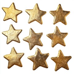 Nine Gold Glitter Stars on White Background