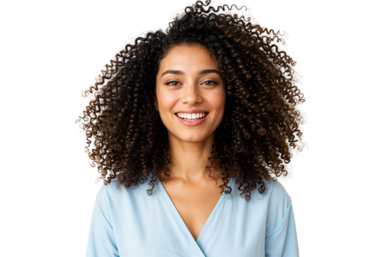 Portrait of a Smiling Woman with Curly Hair  A Captivating Image