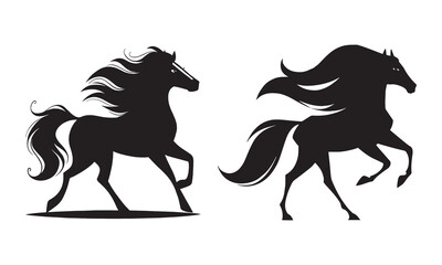 Running Horses Black Silhouette – Decorative Horse Illustration for Design and Print

