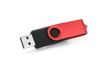 One modern flash drive isolated on white