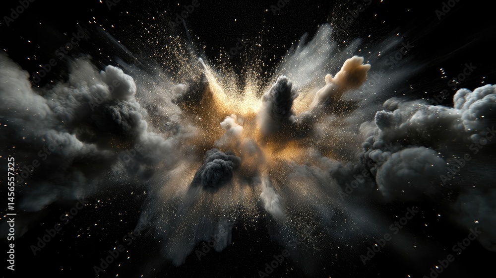 Poster radiating glitter sparkles like stardust fireworks exploding in black space