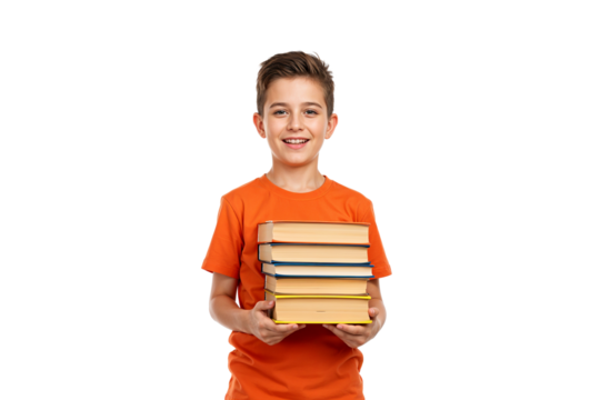 Happy Boy Holding a Stack of Books  Education, Learning, and Knowledge