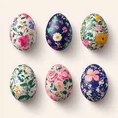 Floral Patterned Easter Eggs in Various Designs and Colors
