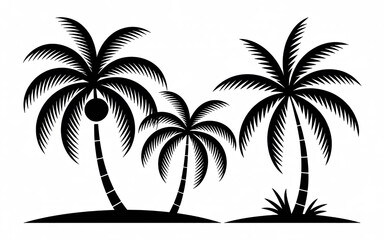 Elegant monochrome graphic silhouettes depicting a tropical palm tree set