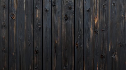 Fototapeta premium Close-up of Dark Stained Wood Paneling Showing Grain and Knots with Vertical Orientation and Rustic Style