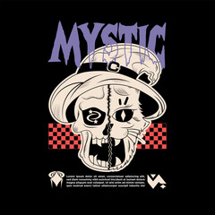 Hand Drawn Streetwear Vector Illustration - Mystic Skull and Cat Design