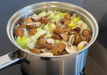 Feshly made soup with chicken and vegetables